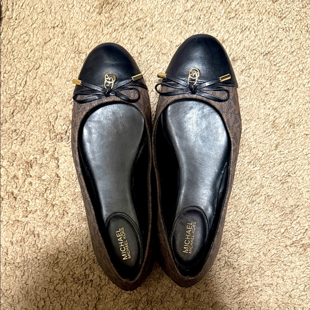 Michael Kors Black and Brown Loafers with Bow Accent